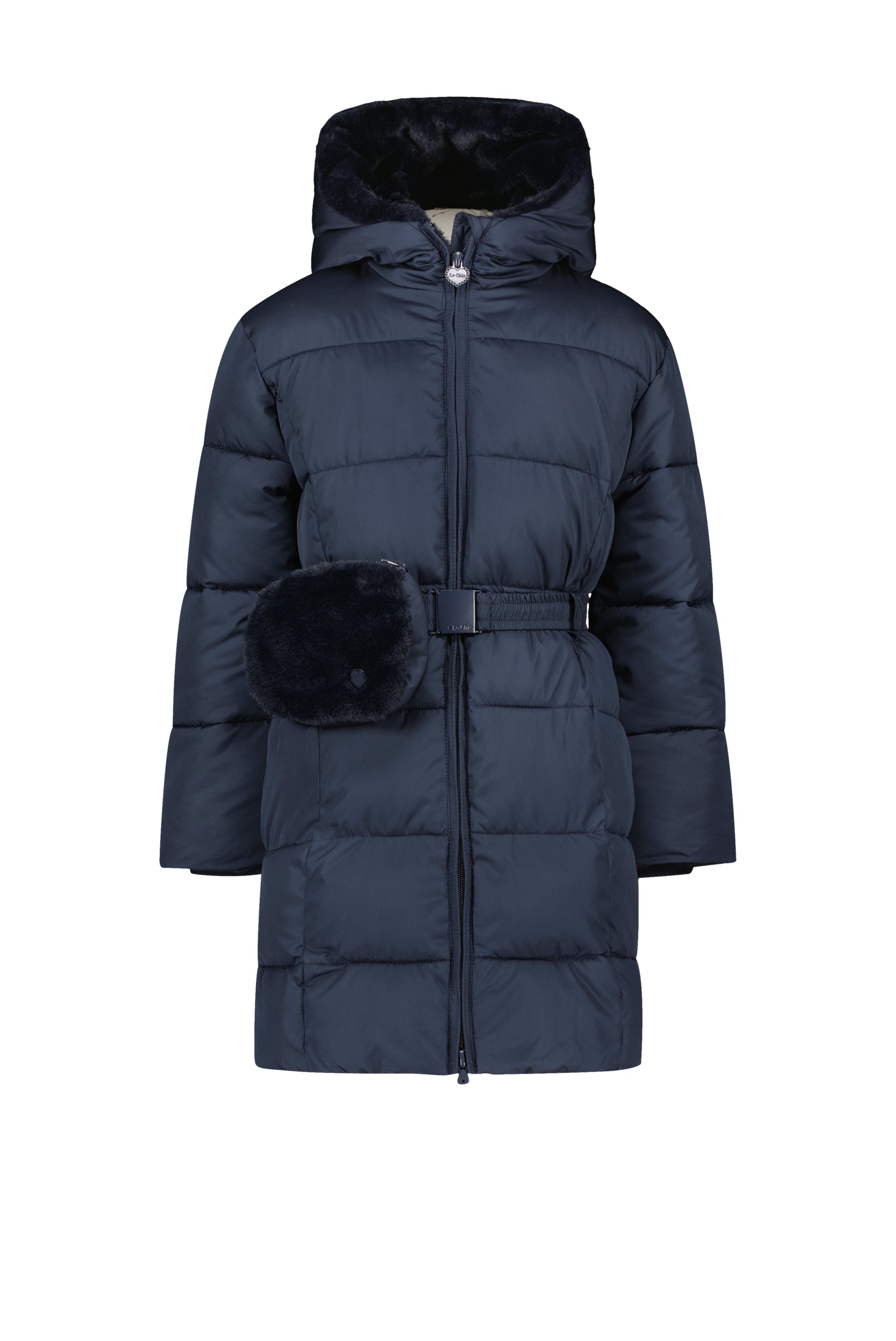 BIRDO furry bag belt coat Blue Navy